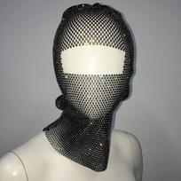 Zircon Rhinestone Head Mask Mesh Fishnet Headhood Elegant Balaclava Hat  Nightclub white