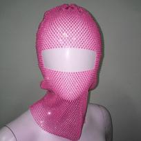 Zircon Rhinestone Head Mask Mesh Fishnet Headhood Elegant Balaclava Hat  Nightclub pink