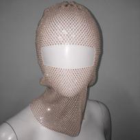 Zircon Rhinestone Head Mask Mesh Fishnet Headhood Elegant Balaclava Hat  Nightclub white