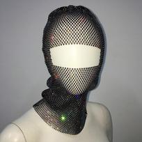 Zircon Rhinestone Head Mask Mesh Fishnet Headhood Elegant Balaclava Hat  Nightclub white