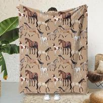 An Elegant Horse Pattern Fleece Blanket with a Harmonious And Beautiful Ranch Theme Fills Every Corner of The Home with Comfort 100X150CM