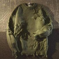 Autumnand Y2k Streetwear Vyriškas Retro Hole megztinis su kutais laisvas universalus megztinis vyrams ir moterims ilgomis rankovėmis L brown