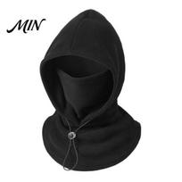 Fleece Lined Neck Warmer Unisex Flannel Balaclava with Drawstring, Warm Ski Mask Hat, Windproof Winter Commuting Head Gear Face for Outdoor Single Layer black