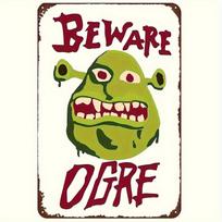 Shrek Beware Ogre Metal Tin Sign - Vintage Retro Art Deco Wall Decor with Distressed Edges, Durable Iron  Indoor/Outdoor Nove 20X30CM yellow