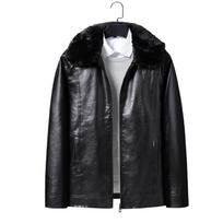 Mens Winter Thick Fleece-Lined Leather Jacket Windproof Waterproof Casual Outerwear Middle-Aged Men M gray