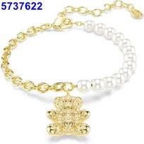 Heartbeat Teddy Bear Necklace for Women, Swarovski Elements Crystal Bear Pendant, Cute Collarbone Chain, 1:1 Designer Inspired Jewelry, Gift for Her Golden pearl bear bracelet white