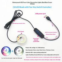 1 vnt. DC vandeniui atsparus apvalus LED šviestuvas su USB, spalvotas apšvietimas, su skylute akvariumo, baseino, sodo dekoravimui as the picture