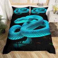 Snake Duvet Cover Python Bedding Set Gift for Teen Adult, Rainforest Animal Snake Comforter Cover Wildlife Reptiles Quilt Cover EU Single(135x200cm) blue