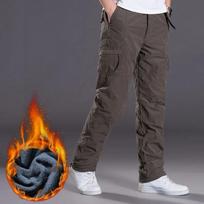 Men Winter Fleece Thick Warm Cargo Pants Casual Thermal Trousers XL black