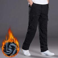 Men Winter Fleece Thick Warm Cargo Pants Casual Thermal Trousers L black