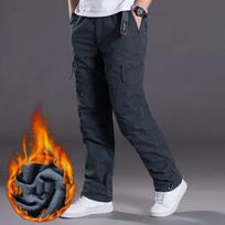 Men Winter Fleece Thick Warm Cargo Pants Casual Thermal Trousers XS black