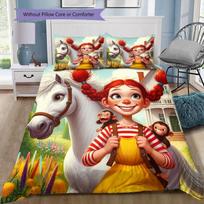Pippi Longstocking Bedding Set 3 Pieces Duvet Cover and Pillowcases, Kids Bedroom Decor Soft Bed Linen, No Comforter 140x200cm