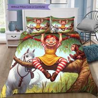 Pippi Longstocking Bedding Set 3 Pieces Duvet Cover and Pillowcases, Kids Bedroom Decor Soft Bed Linen, No Comforter 155x200cm