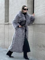 Long Imitation Fur Coat Long Hair Artificial Fur Winter Warm Lapel High-end Coat XL gray