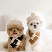 Cute Bear Ear Hat Scarf Set Fleece Lined Warm Fluffy Dogs Winter Pet Accessories M