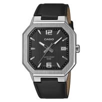 Casio Dress Analog Watch MTP-B195L-1A Unisex Black Leather Band Minimalist Black Dial Date Display 50m Water Resistant Timepiece (MTP-B195L-1AV) gray