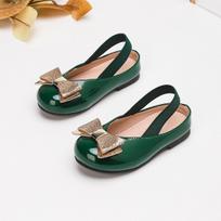 Cross-border Gold Round Toe Girl's Flat Shoes with Elastic Band and Shiny Big Bow for Flower Girl/Princess 25