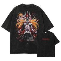 Bleach Kurosaki Ichigo evoliucijos formos (Visas Tuštuma ir Shinigami) Vintažiniai skalbti oversized marškinėliai | Unisex Anime gatvės stiliaus marškinėliai XXXL gray