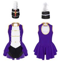 Kids Honour Guard Cosplay Set: Sleeveless Cutout Back Leotard with Feather Headwear for Halloween Stage Performance 7-8 Years