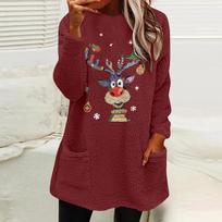 Cross-border Christmas Deer Print Plush Hoodie with Colorful Lights XL brown