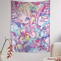 VIKAMA Cyber Yandere Girl Tapestry Y2K Aesthetic Wall Hanging Kawaii Bedroom Decor Photo Background Art Tapestry 100X70CM gray
