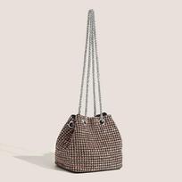 shiny diamond small bag women's new fashionable high-end shoulder chain bag diamond-encrusted messenger bucket women's bag gray