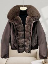 Pie Overcomes Women's Big Fur Collar Tooling Down Cotton Cotton Jacket Women's Autumn and Winter Short Loose Commuting Versatile Cotton Jacket Thick XL black