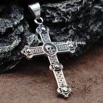 Mens Stainless Steel Gothic Biker Skull Punk Cross Pendant Necklace Men Gift Pendant Only (No Chain) gray
