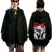 Japoniški Anime Tomie Junji Ito Užtraukiamas Džemperis Vyrams Moterims Vintage Manga Siaubo Užtraukiama Striukė Unisex Laisvalaikio Vilnos Užtraukiamas Džemperis M black