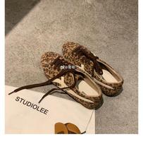 Leopard print round head low heel German training shoes women's shoes 2025 early autumn new versatile comfortable light casual Forrest Gump shoes 40