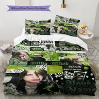Billie Eilish Custom Name Pattern Bedding,Quilt Set Quilt Cover Pillowcase Home Birthday Gift(1 * duvet cover + 2 * pillowcase, without core) 140x200cm gray