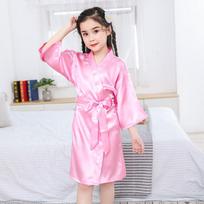 Vasariniai mergaičių kimono pižaminiai chalatai iš ledo šilko - plonas satino chalatas vidutinio ir didelio dydžio 130 cm pink