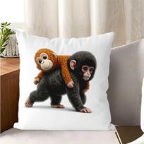 Cute Monkey Peach Skin Pillow Cover 2D Flat Printed Chimpanzee Cushion Cover For Kids Room Nursery Sofa Decor 45X45 50X50 60X60 Short plush 35*35(CM)-1Pcs