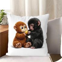 Cute Monkey Peach Skin Pillow Cover 2D Flat Printed Chimpanzee Cushion Cover For Kids Room Nursery Sofa Decor 45X45 50X50 60X60 Peach skin 18*18(CM)-1Pcs white