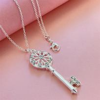 925 Silver Necklace With Round Key Inlaid Zircon Pendant, Suitable For Men And Women To Wear Daily brown