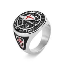 Punk Style Men's Retro Knight Shield Red Cross Ring Size 10 black