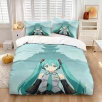 Hatsune Miku Santorini Scenery Duvet Cover Set Cute Anime Bedding with 1-2 Pillowcases Gaming Room Teens Bedroom Decor Fans Gift EU Single 135*200cm/53x79in 3pcs
