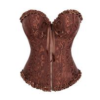 Women Sexy Jacquard Court Corset Tummy Control Bust Support Zipper Wedding Base Shapewear XXXXL brown