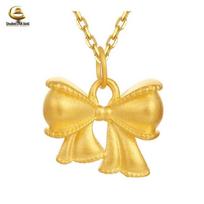 Shuibei Pure Gold 999 Bow Necklace - 5D Hard Gold Princess Pendant Gift Pendant Only beige