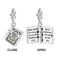 925 Silver Hope and Salvation Book Golden Holy Bible Cross Religion Pendant Fit Charms Bracelets Women DIY Jewelry Gift white