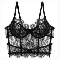 Thin steel rim bra sexy eyelashes breathable ultra-thin lace underwear bone coat XL black