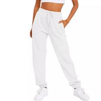 High Waist Straight Leg Pants Fleece Lined Loose Casual Sports Sweatpants for Autumn Winter Women's Long S white