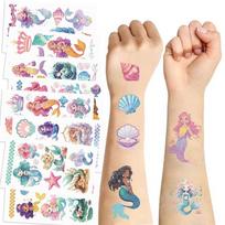 New Cartoon Mermaid Series Glitter Pink Tattoo Stickers Waterproof Party Gift Funny Face Stickers Mermaid series (10 sheets/pack) beige