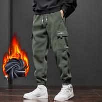 Winter New Men's Fleece Corduroy Soft Cargo Harem Pants Thickened Warm Elastic Loose Street Jogging Sports Trousers Male 2XL gray