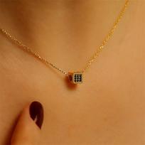 Cross Square Lucky Dice Necklace with 36 Black Zirconia Pendants, Gold-Plated, Colorfast Clavicle Chain Jewelry brown