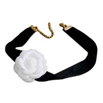 Camellia Collar Necklace Bracelet Vintage Velvet Choker Temperament White Flower Necklace Bracelet Jewelry for Women white