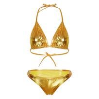 Moterims Metalinis Blizgus Bikini Maudymosi Kostiumas Kaklą Surišamas Liemenėlė O Žiedo Kelnaitės Baseino Vakarėlio Maudymosi Kostiumas Rinkinys One Size orange