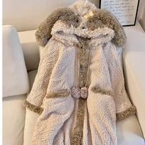 Women's Cute Bear Pajama Set: Coral Fleece, Thickened Cardigan Robe for Autumn/Winter 2025 XL gray
