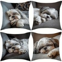 1/4pcs Cute Shih Tzu Sleeping Pattern Pillowcases Sofa cushion cover home bedroom room decoration 45x45cm gray