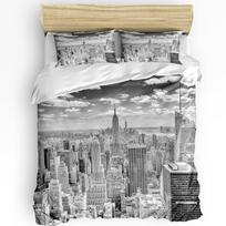 New York Sketch City Duvet Cover Bed Bedding Set For Double Home Textile Quilt Cover Pillowcases Bedroom Bedding Set (No Sheet) EU Single(135*200cm)3pcs gray